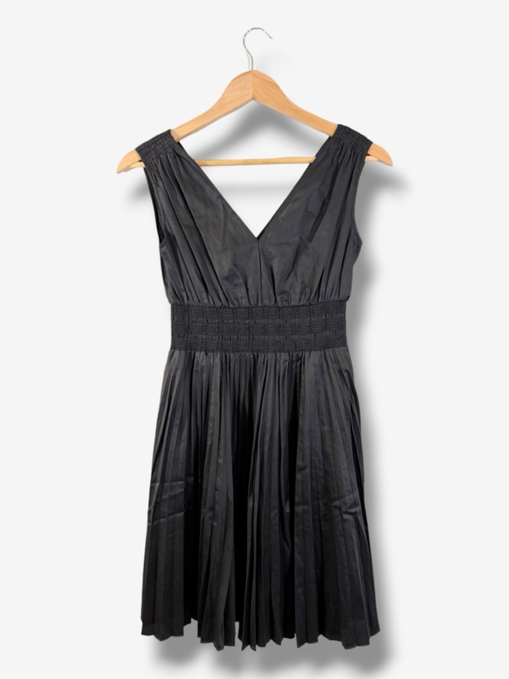 Rebecca Taylor Black Sleeveless Smocked Waist Dress Size XS Minimalist Pleated